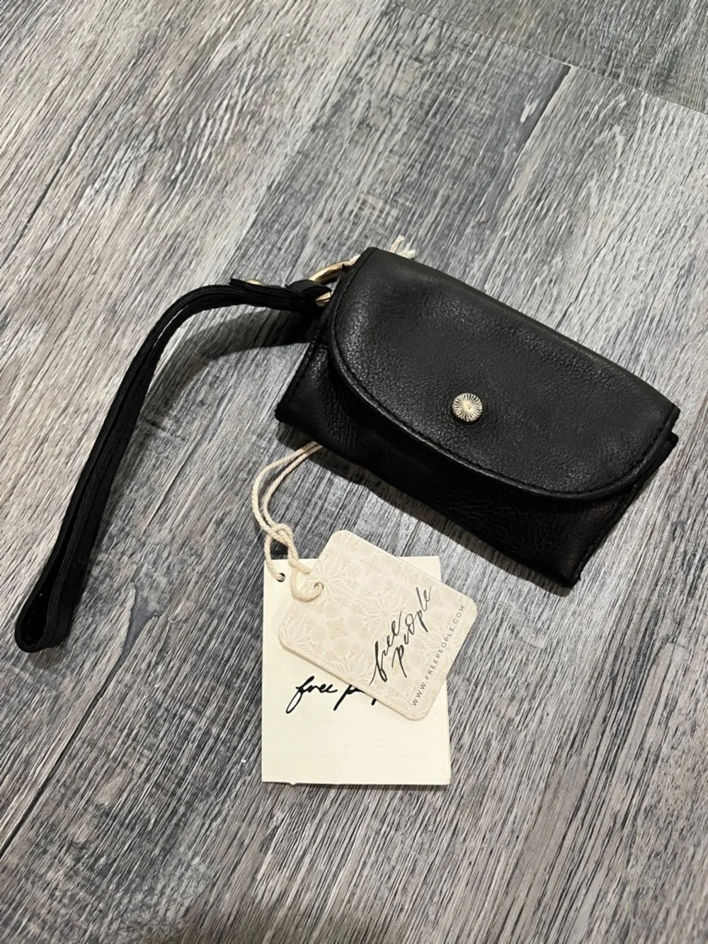 Free People NWT black leather bag lanyard